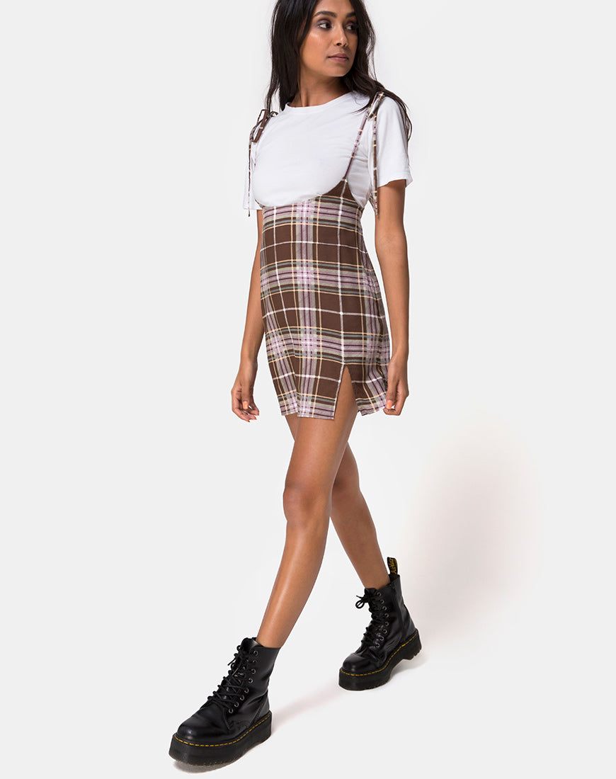 Brown and White Check Tartan Mini Dress ...